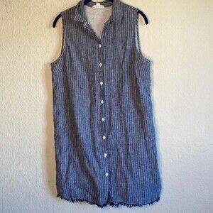 Beach lunch lounge linen button down shirt tank dress cottage coastal lagen M